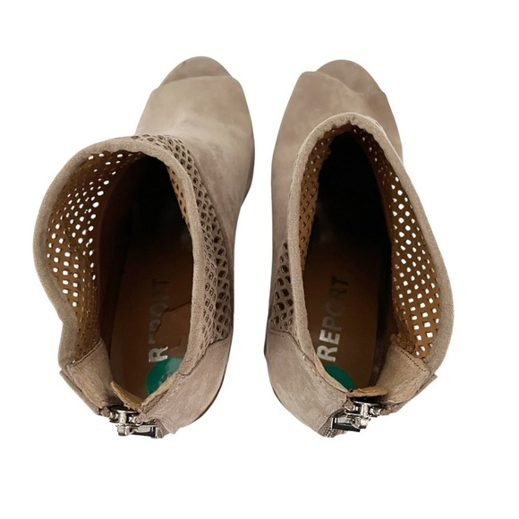Report Barnack Ankle Booties Women's Size 8 Grey Tan Open Toe Laser Cut Heel Zip - Picture 7 of 10